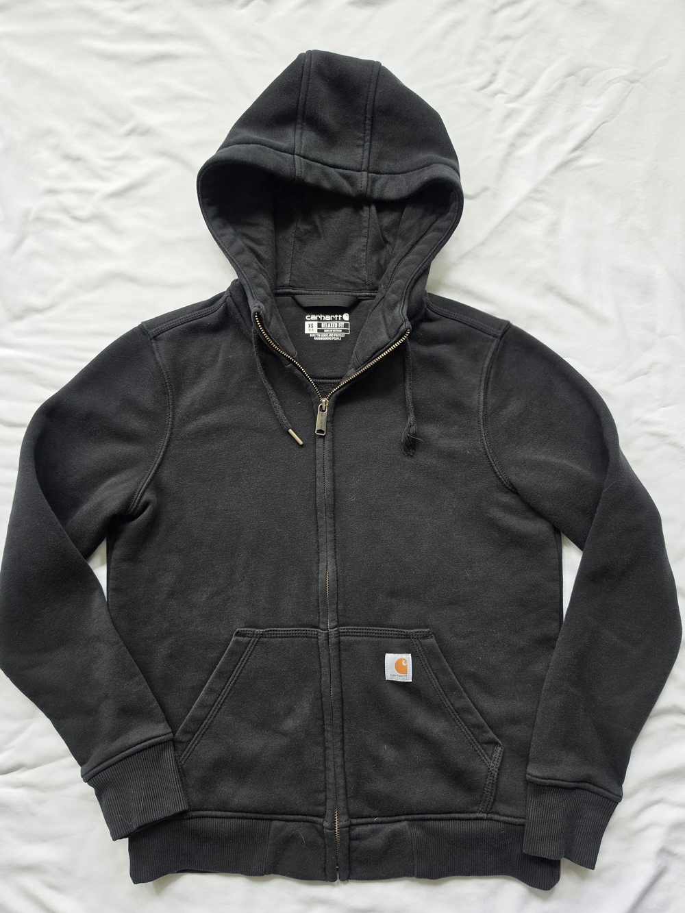 Carhartt Womens XS Relaxed Fit Full Zip Hoodie Black Sweatshirt